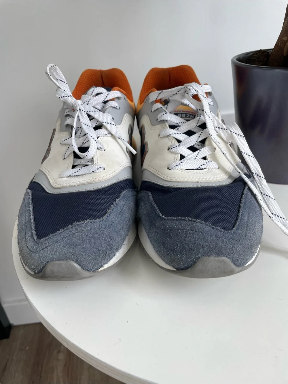 New Balance Men's Athletic Sneakers in Navy, White, Orange